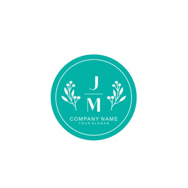 El yazısı JM Baş harfleriyle Çiçek Monogram Logosu Seti