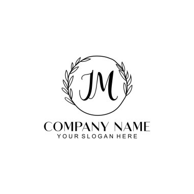 El yazısı JM Baş harfleriyle Çiçek Monogram Logosu Seti