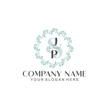 El yazısı JP Baş harfleriyle Çiçek Monogram Logosu Ayarları