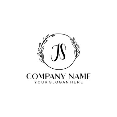 El yazısı JS Baş harfli Çiçek Monogram Logosu