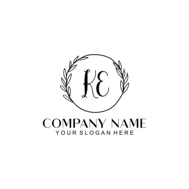 El yazısı KE Baş harfleriyle Çiçek Monogram Logosu Ayarları