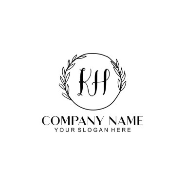 El yazısı KH Baş harfleriyle Çiçek Monogram Logosu Ayarları