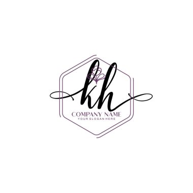 Çiçek ve Min ile Modern El Yazısı KH İlk Logo Şablonları