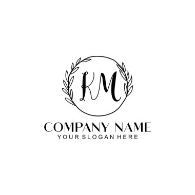 El yazısı KM Baş harfleriyle Çiçek Monogram Logosu Ayarları