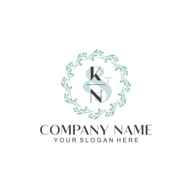 El yazısı KN Baş harfleriyle Çiçek Monogram Logosu Ayarları