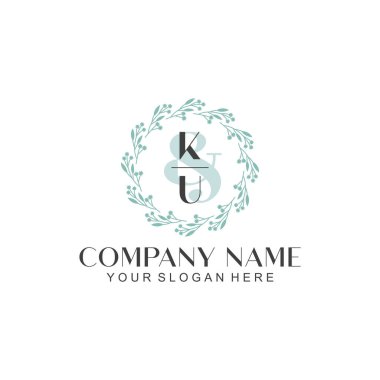 El yazısı KU Baş harfleriyle Çiçek Monogram Logosu Ayarları