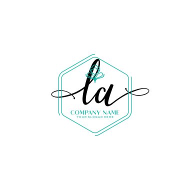 Modern el yazısı LA Floral ve Min ile İlk Logo Şablonları