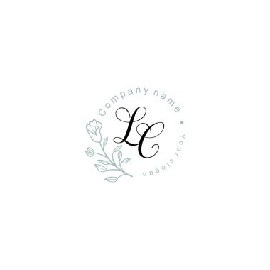 Floral ve Lüks Acc ile el yazısı LC İlk Logo Şablonları