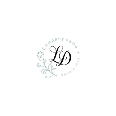 Floral ve Lüks Acc ile el yazısıyla LD İlk Logo Şablonları