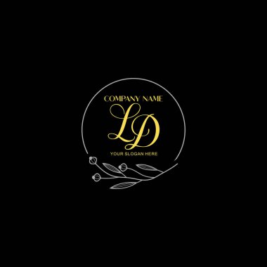Floral ve Lüks Acc ile el yazısıyla LD İlk Logo Şablonları
