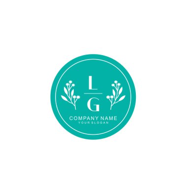 El yazısı LG Baş harfleriyle Çiçek Monogram Logosu Seti
