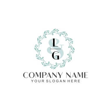 El yazısı LG Baş harfleriyle Çiçek Monogram Logosu Seti