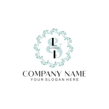 El yazısı LI Baş harfleriyle Çiçek Monogram Logosu Ayarları