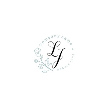 Floral ve Lüks Acc ile el yazısı LJ İlk Logo Şablonları