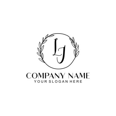 El yazısıyla LJ baş harfleriyle Çiçek Monogram Logosu Ayarları