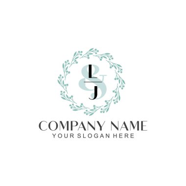 El yazısıyla LJ baş harfleriyle Çiçek Monogram Logosu Ayarları