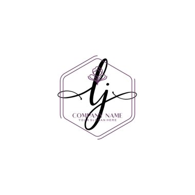 Floral ve Min ile Modern El Yazısı LJ İlk Logo Şablonları