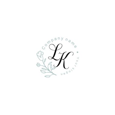 Floral ve Lüks Acc ile el yazısıyla LK İlk Logo Şablonları