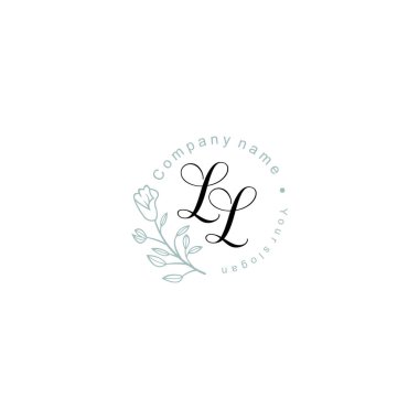 Floral ve Lüks Acc ile el yazısıyla LL İlk Logo Şablonları
