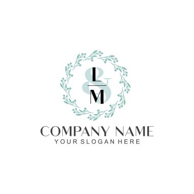 El yazısı LM Baş harfleriyle Çiçek Monogram Logosu Ayarları