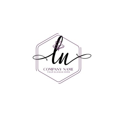 Çiçek ve Min ile Modern El Yazısı LN İlk Logo Şablonları