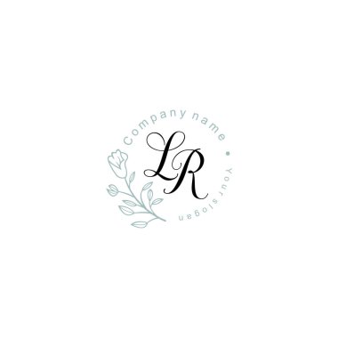 Floral ve Lüks Acc ile el yazısıyla LR İlk Logo Şablonları