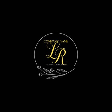 Floral ve Lüks Acc ile el yazısıyla LR İlk Logo Şablonları