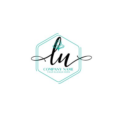 Floral ve Min ile Modern El Yazısı LU İlk Logo Şablonları