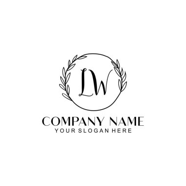 El yazısı LW Baş harfleriyle Çiçek Monogram Logosu Seti