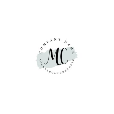 El yazısı MC Baş harfleriyle Çiçek Monogram Logosu Seti
