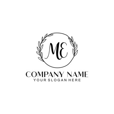 El yazısı ME Baş harfleriyle Çiçek Monogram Logosu Seti