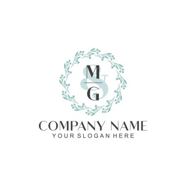 El yazısı MG Baş harfleriyle Çiçek Monogram Logosu Seti