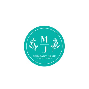 El yazısı MJ baş harfleriyle Çiçek Monogram Logosu Ayarları