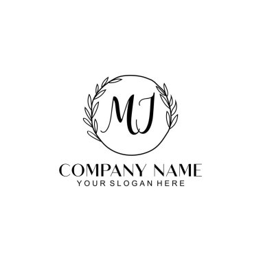El yazısı MJ baş harfleriyle Çiçek Monogram Logosu Ayarları