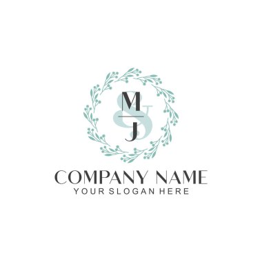 El yazısı MJ baş harfleriyle Çiçek Monogram Logosu Ayarları