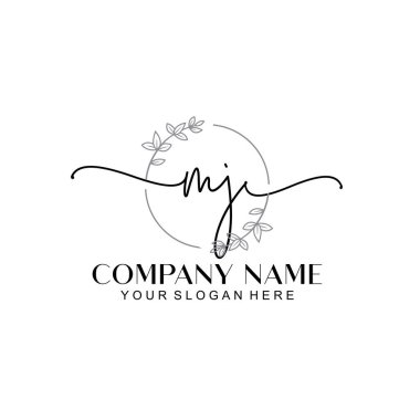 Çiçek ve Min ile Modern El Yazısı MJ İlk Logo Şablonları