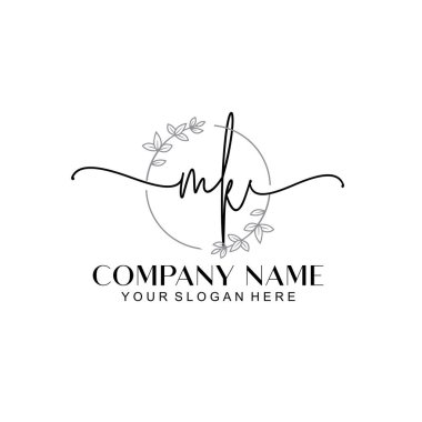 Çiçek ve Min ile Modern El Yazısı MK İlk Logo Şablonları