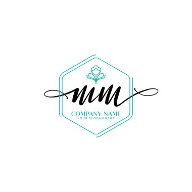 Çiçek ve Min ile Modern El Yazısı MM İlk Logo Şablonları