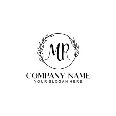 El yazısıyla MR Baş harfleriyle Çiçek Monogram Logosu Seti