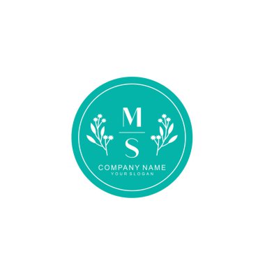 El yazısı MS Baş harfli Çiçek Monogram Logosu
