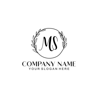 El yazısı MS Baş harfli Çiçek Monogram Logosu