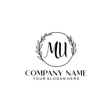 El yazısı MU Baş harfleriyle Çiçek Monogram Logosu Ayarları