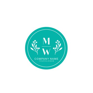 El yazısı MW harfli Çiçek Monogram Logosu Seti