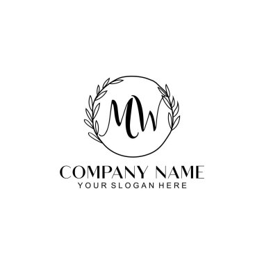 El yazısı MW harfli Çiçek Monogram Logosu Seti