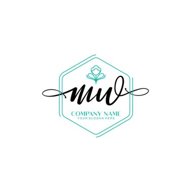 Çiçek ve Min ile Modern El Yazısı MW İlk Logo Şablonları