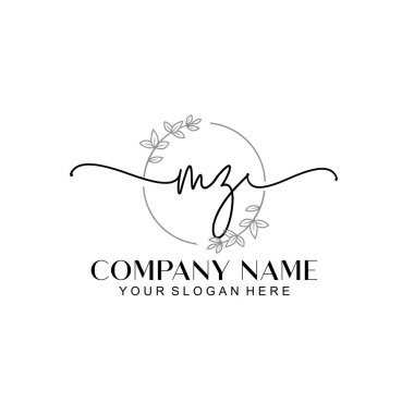Çiçek ve Min ile Modern El Yazısı MZ İlk Logo Şablonları