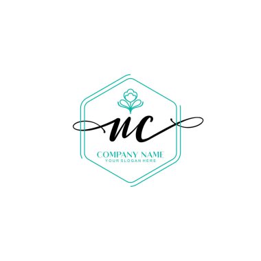 Çiçek ve Min ile Modern El Yazısı NC İlk Logo Şablonları