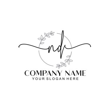 Çiçek ve Min ile Modern El Yazısı ND İlk Logo Şablonları