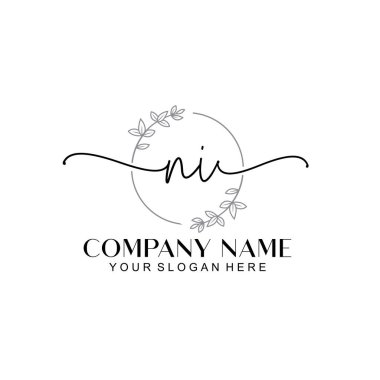 Çiçek ve Min ile Modern El Yazısı NI İlk Logo Şablonları