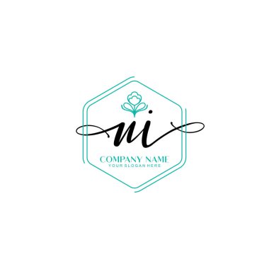 Çiçek ve Min ile Modern El Yazısı NI İlk Logo Şablonları